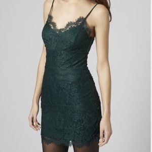 Topshop dark green eyelash lace dress